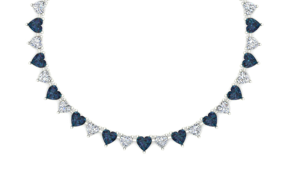 Diamond & Sapphire Heart Eternity Necklace